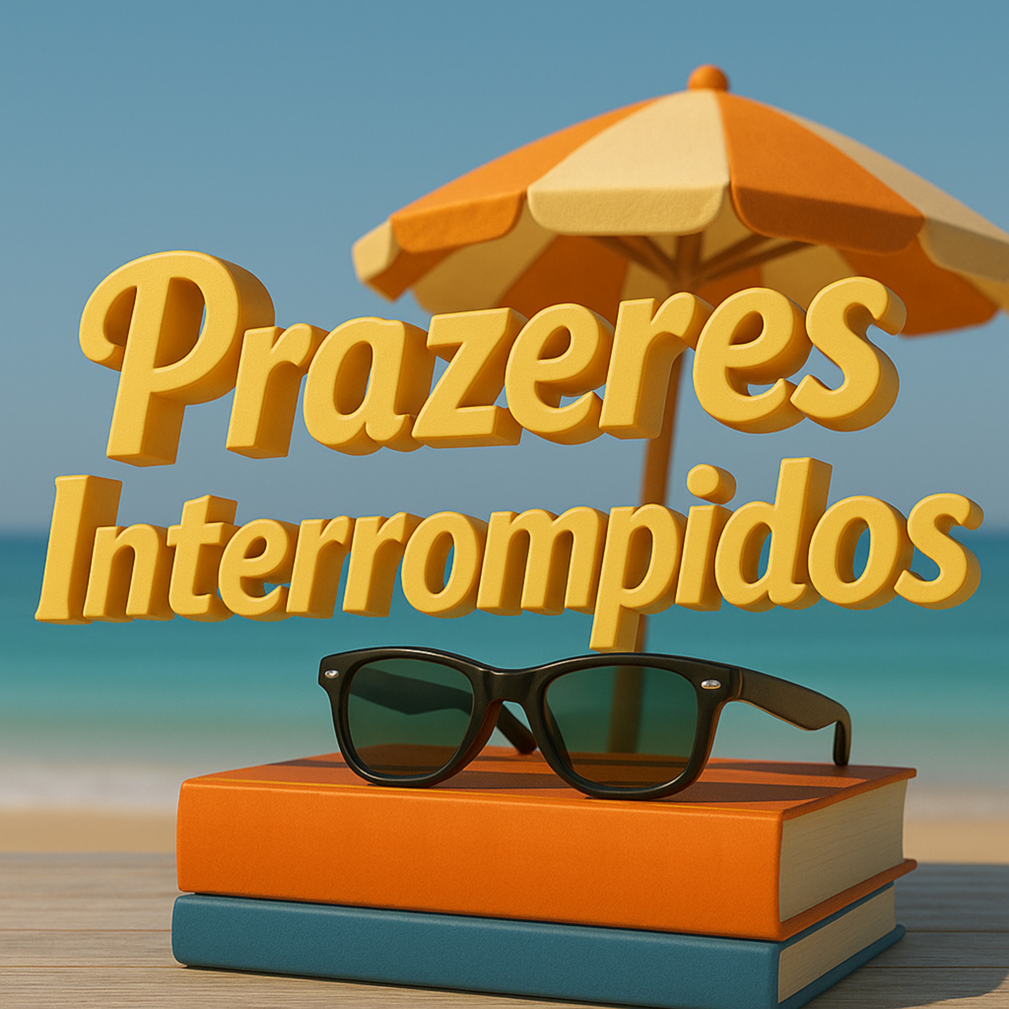 Logótipo do projeto Prazeres Interrompidos, sobre livros junto ao mar